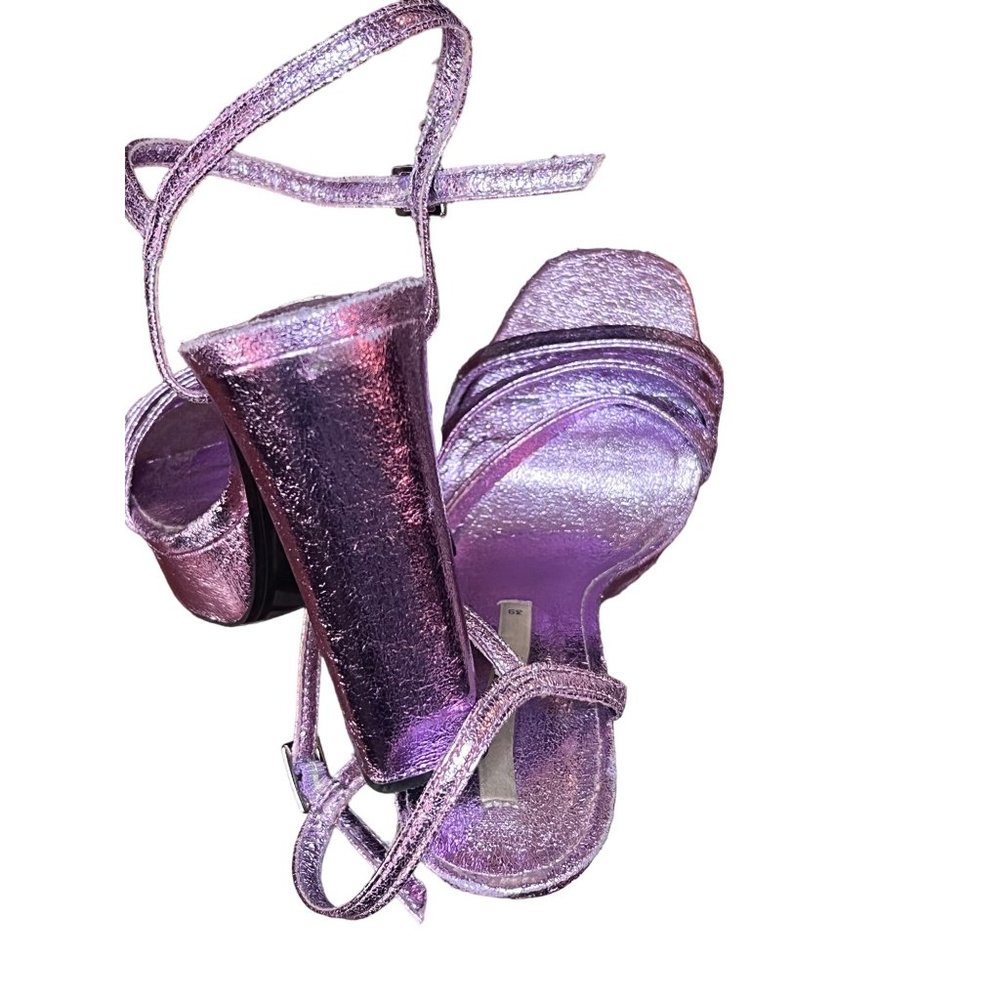 ZARA metallic purple foil platform heeled sandal size 39 - Picture 10 of 15